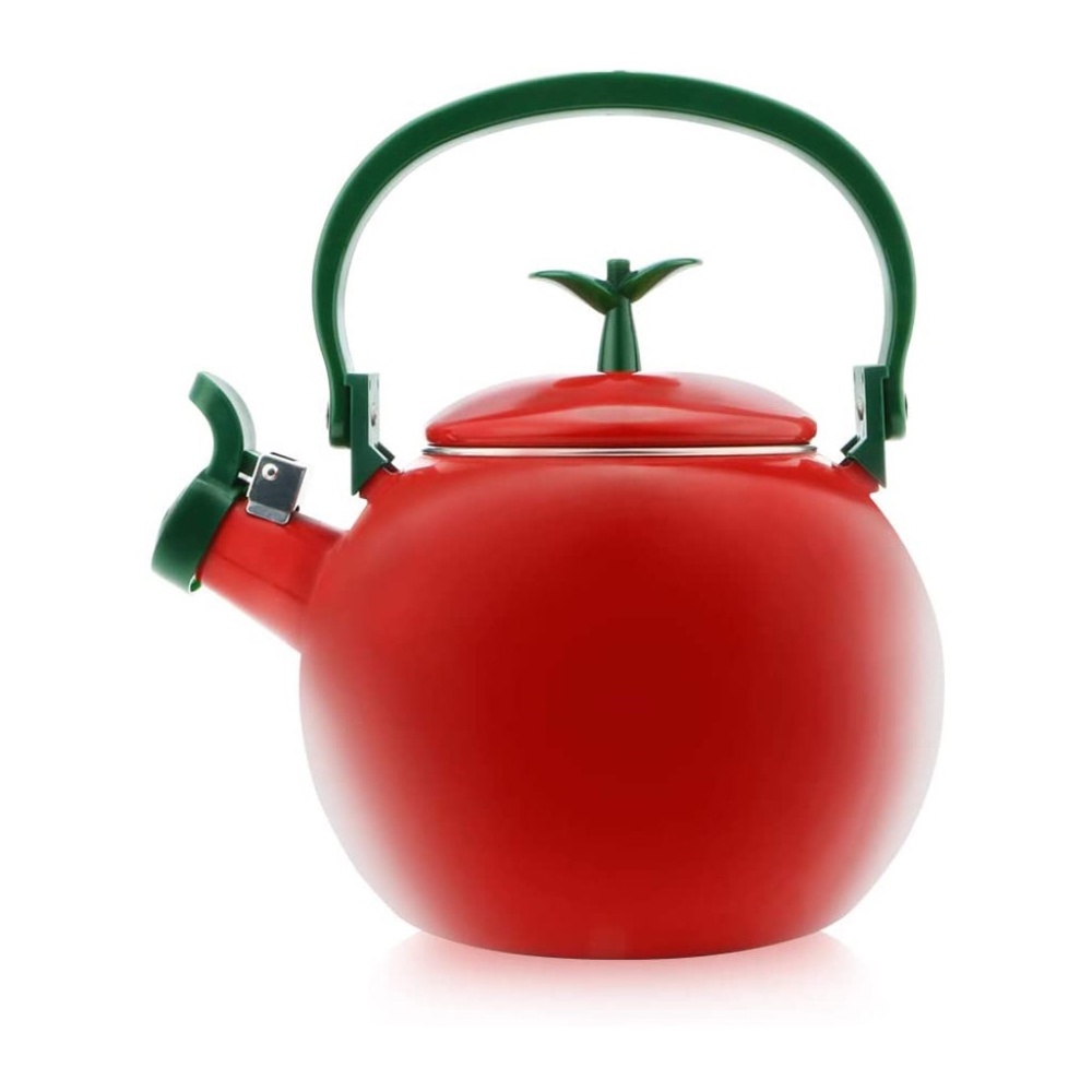 Enamel on Steel Whistling Tea Kettle, Stovetop Teakettle (1.6 Quart, Apple)